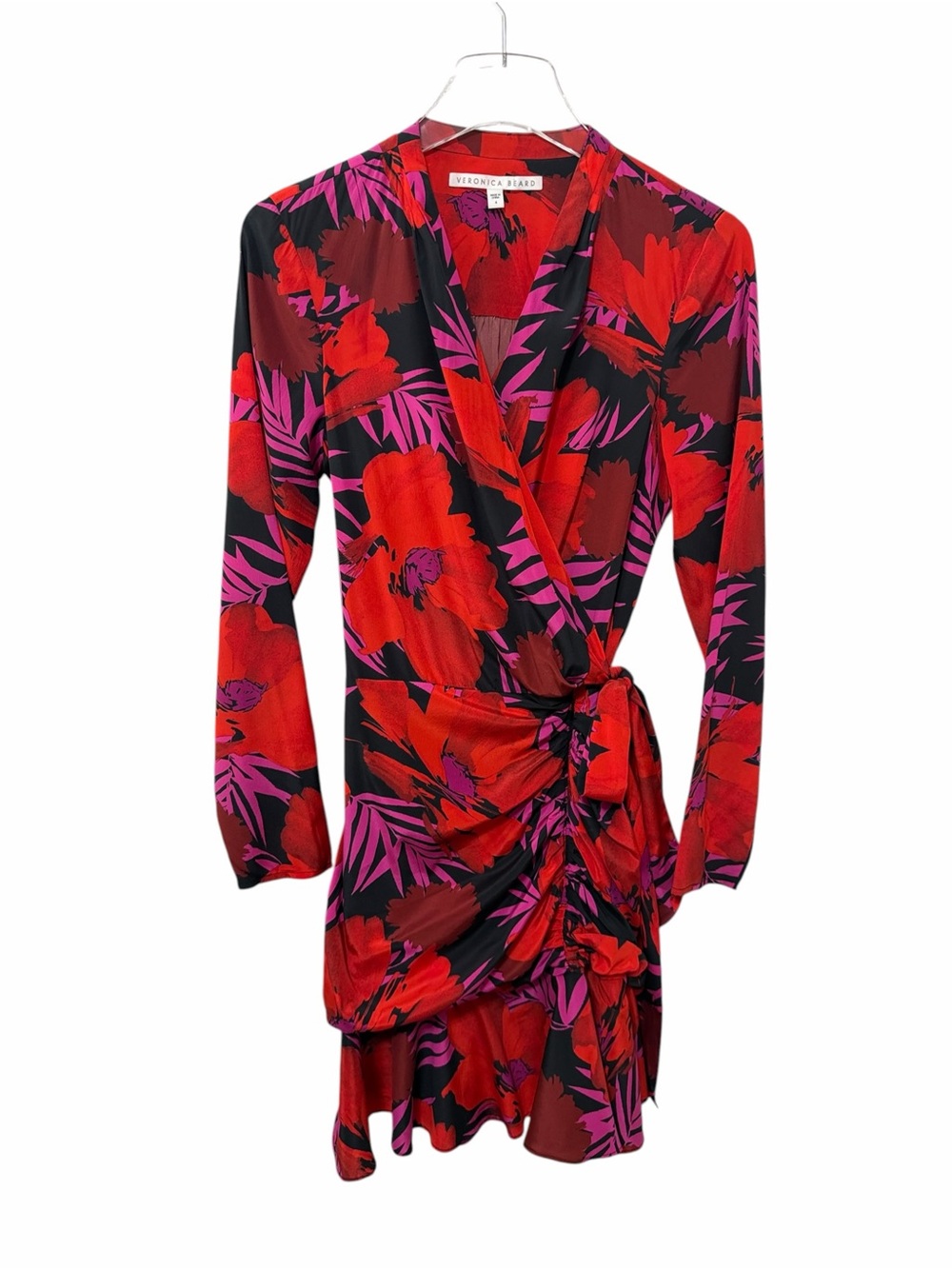 Veronica Beard Lorina Poppy Floral Silk Ruched Wrap Mini Dress Size 4